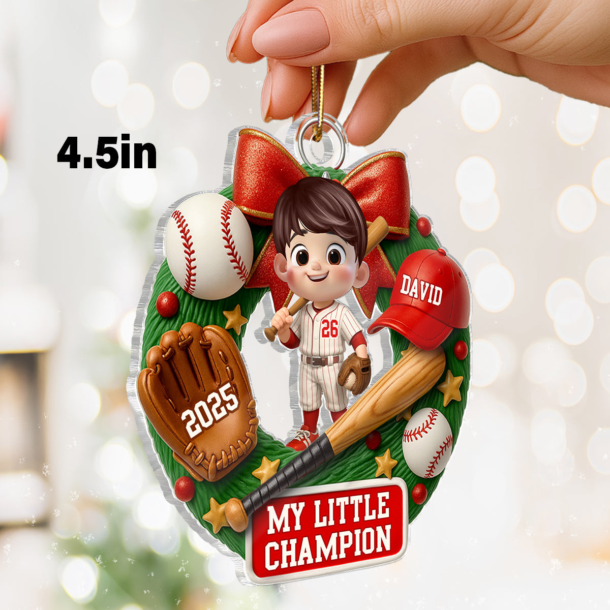 Baseball Kid Christmas 3D Effect - Personalized Acrylic Ornament - Unique Christmas Gift For Kid