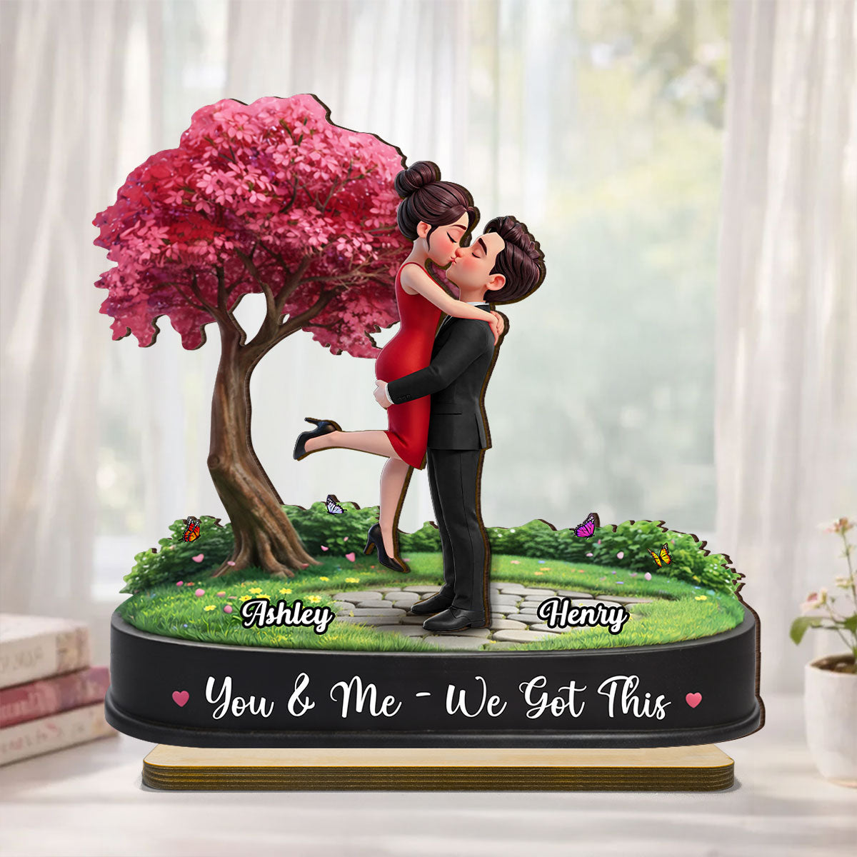 My Favorite Place is Inside Your Hug Couple Kissing - Personalized 2-Layered Wooden Plaque - Valentine's Day Gift for Her, for Him