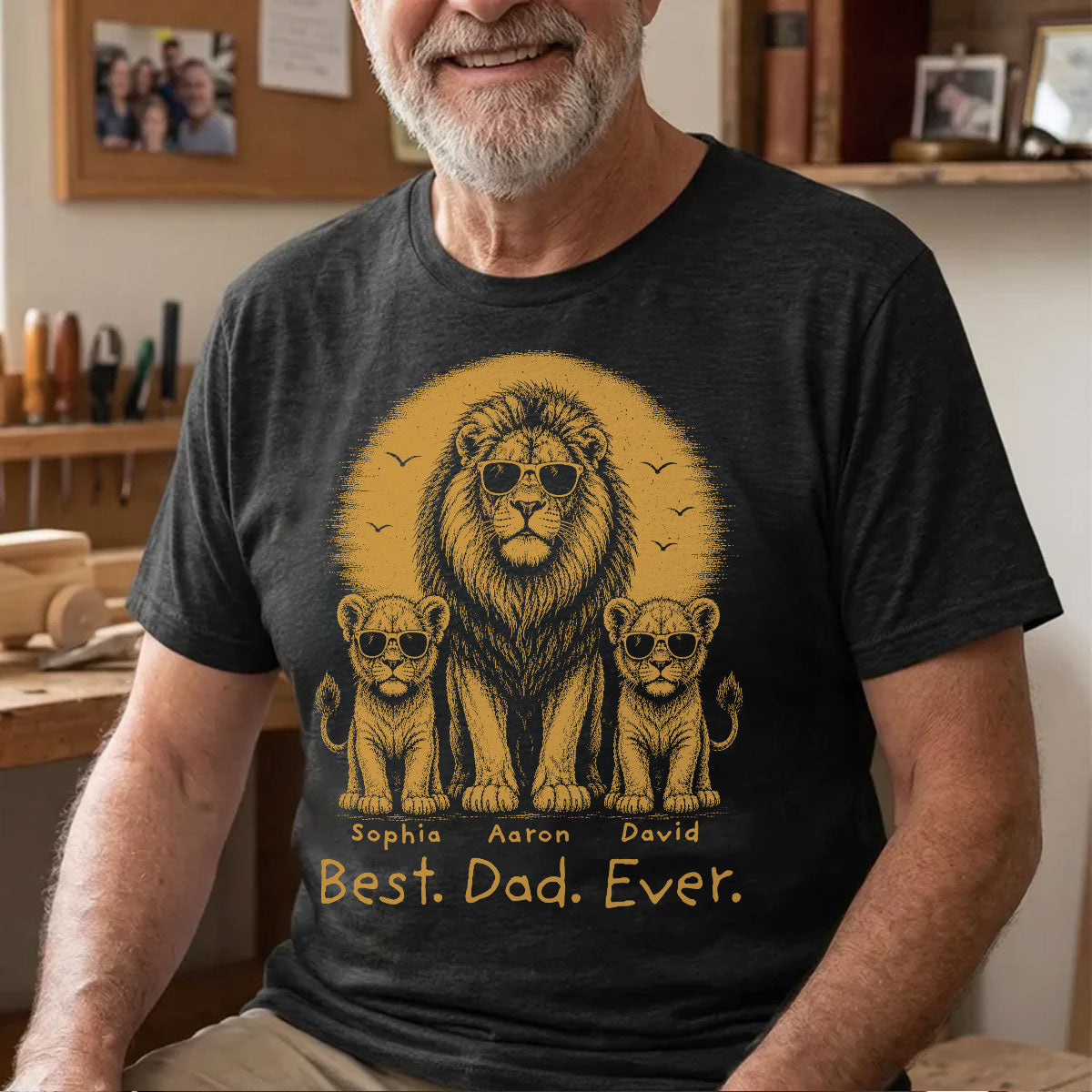 Retro Vintage Lion Dad And Kids Daddy Protector - Personalized Shirt - Cool Father's Day Gift For Dad, Husband