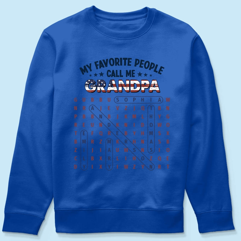 Grandpa's Favorite People Word Search Puzzle American Flag Theme - Personalized Shirt - Father's Day Gift For Grandpa, Dad