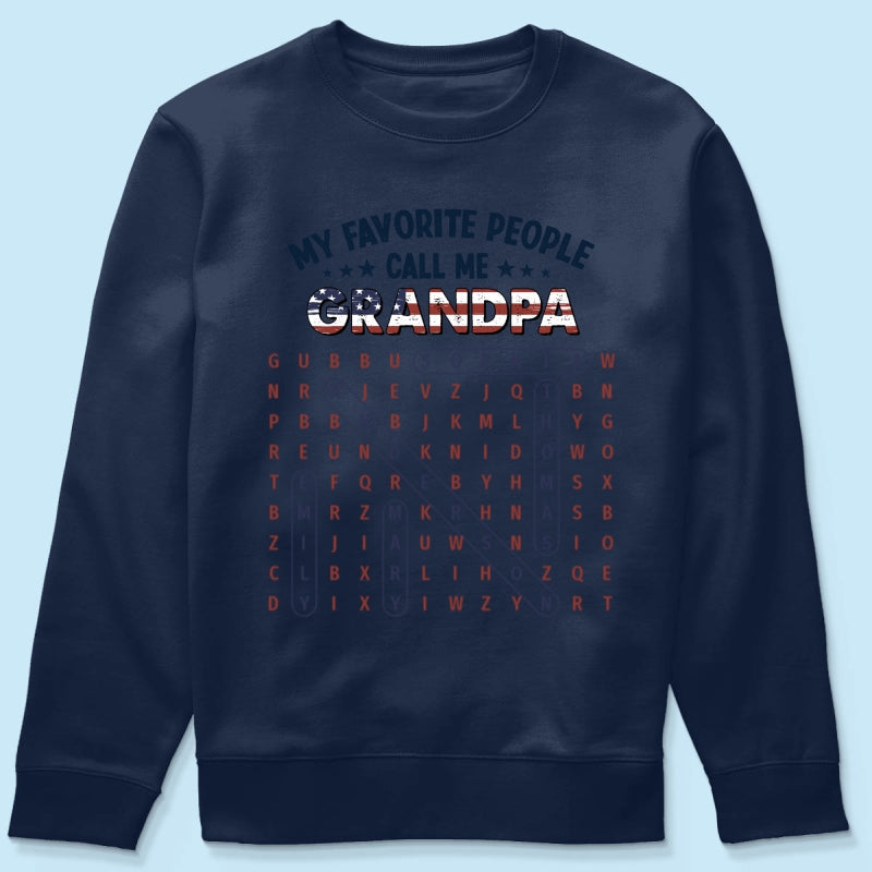 Grandpa's Favorite People Word Search Puzzle American Flag Theme - Personalized Shirt - Father's Day Gift For Grandpa, Dad