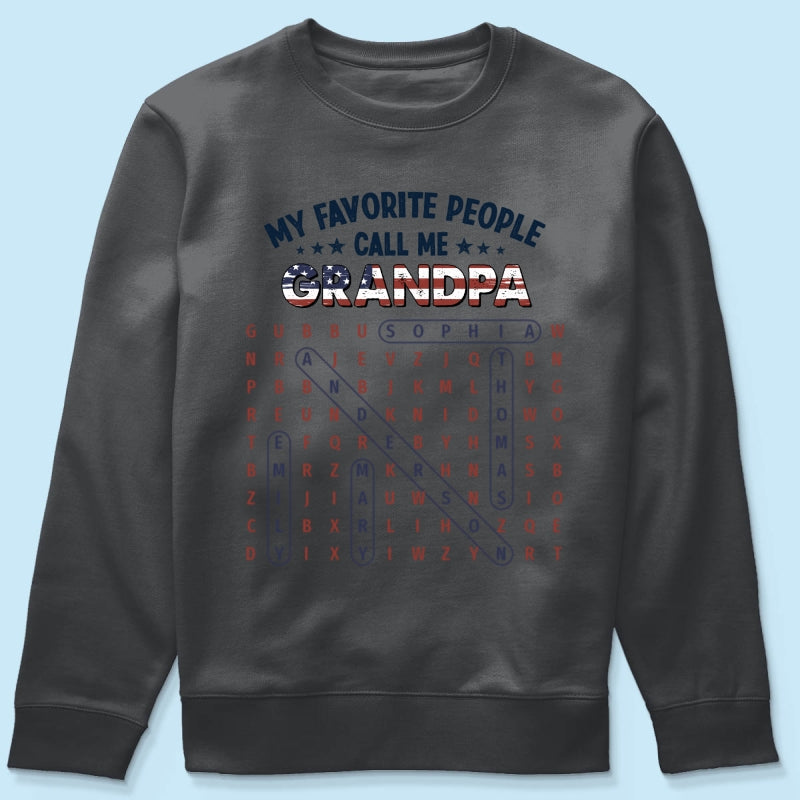 Grandpa's Favorite People Word Search Puzzle American Flag Theme - Personalized Shirt - Father's Day Gift For Grandpa, Dad
