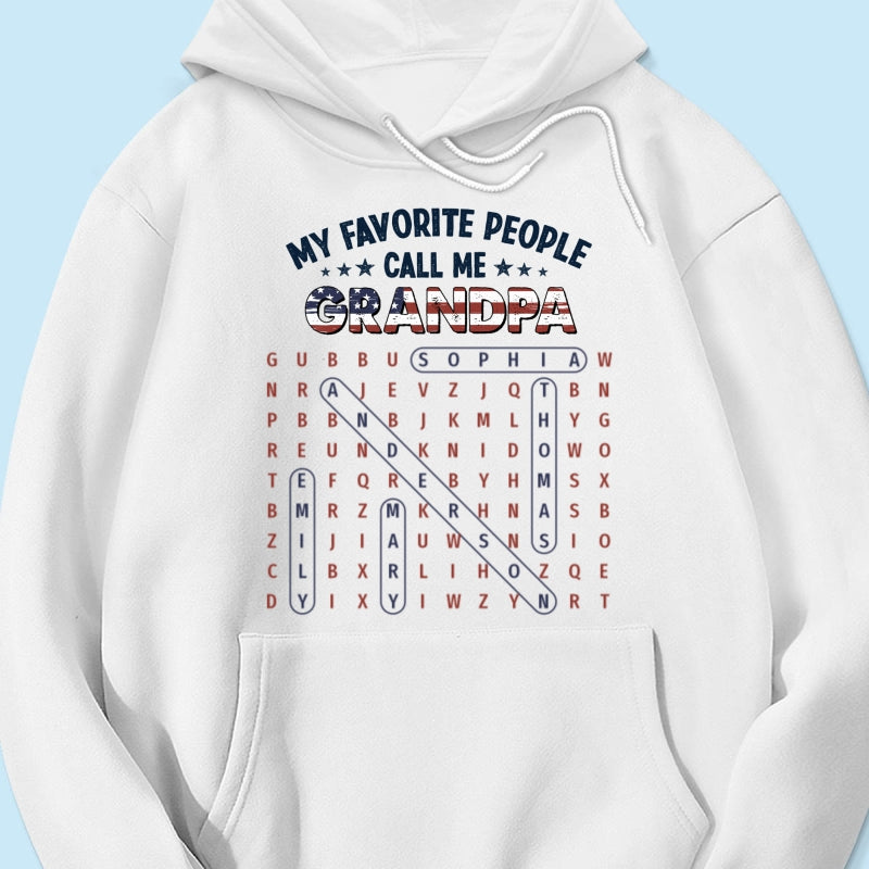 Grandpa's Favorite People Word Search Puzzle American Flag Theme - Personalized Shirt - Father's Day Gift For Grandpa, Dad