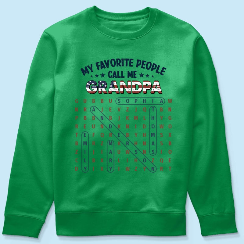 Grandpa's Favorite People Word Search Puzzle American Flag Theme - Personalized Shirt - Father's Day Gift For Grandpa, Dad