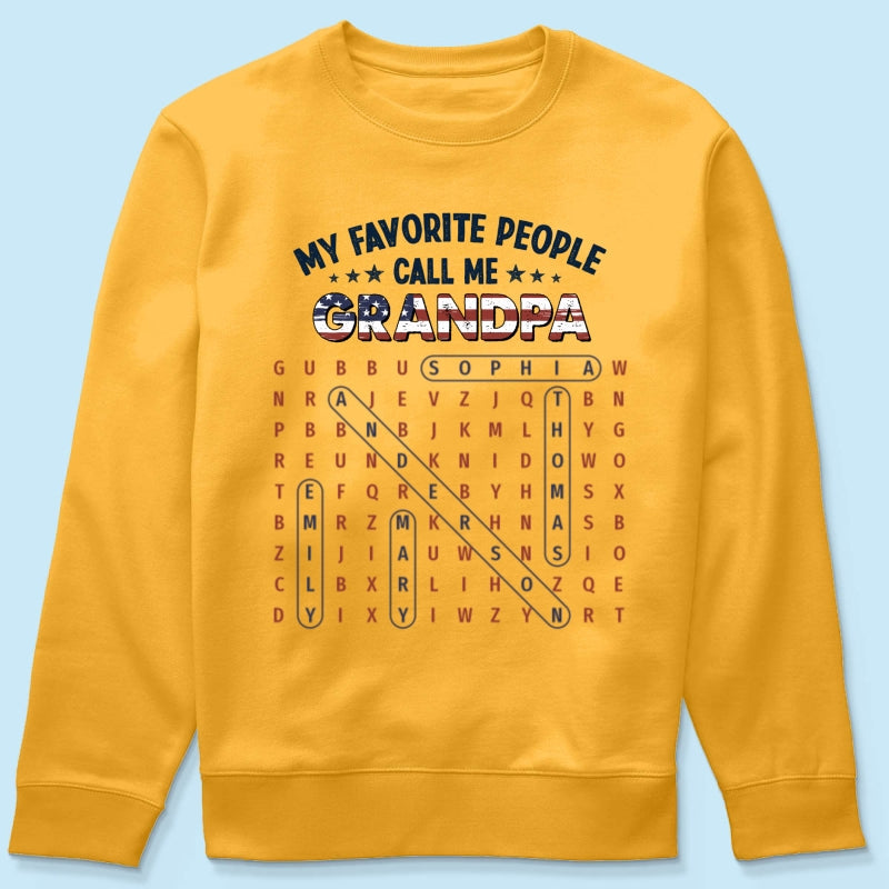 Grandpa's Favorite People Word Search Puzzle American Flag Theme - Personalized Shirt - Father's Day Gift For Grandpa, Dad