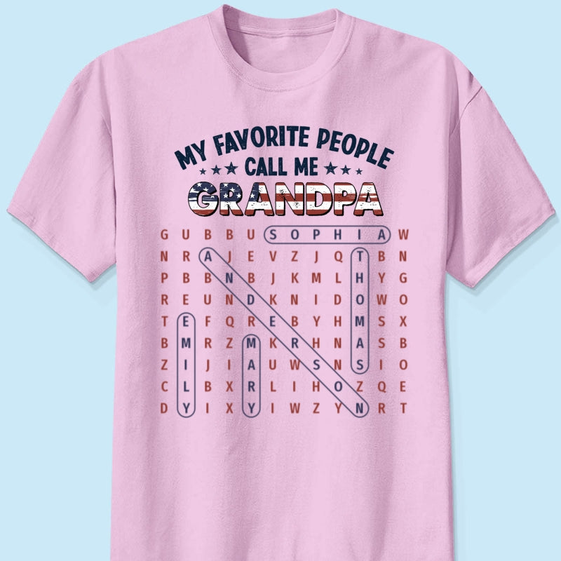 Grandpa's Favorite People Word Search Puzzle American Flag Theme - Personalized Shirt - Father's Day Gift For Grandpa, Dad