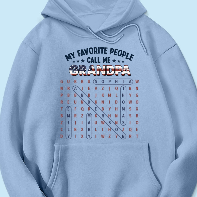 Grandpa's Favorite People Word Search Puzzle American Flag Theme - Personalized Shirt - Father's Day Gift For Grandpa, Dad