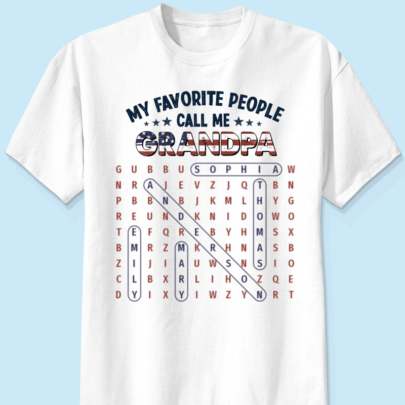 Grandpa's Favorite People Word Search Puzzle American Flag Theme - Personalized Shirt - Father's Day Gift For Grandpa, Dad