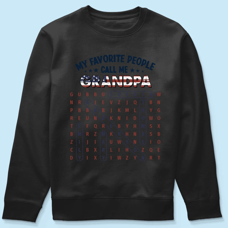 Grandpa's Favorite People Word Search Puzzle American Flag Theme - Personalized Shirt - Father's Day Gift For Grandpa, Dad