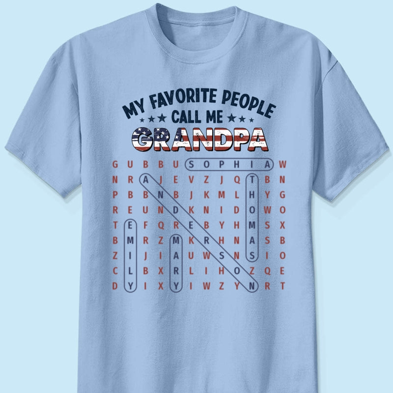 Grandpa's Favorite People Word Search Puzzle American Flag Theme - Personalized Shirt - Father's Day Gift For Grandpa, Dad
