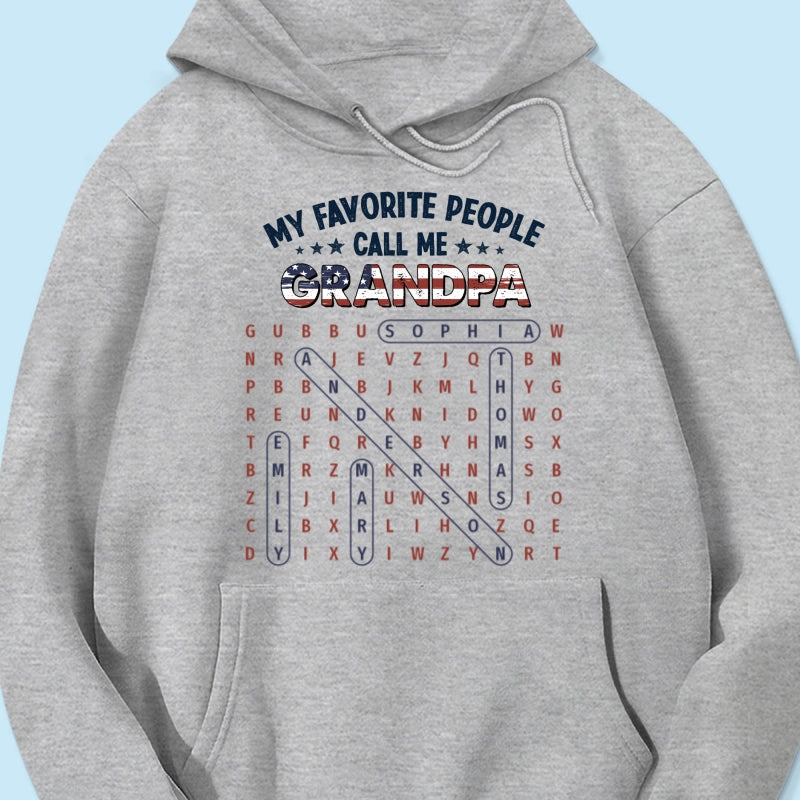 Grandpa's Favorite People Word Search Puzzle American Flag Theme - Personalized Shirt - Father's Day Gift For Grandpa, Dad