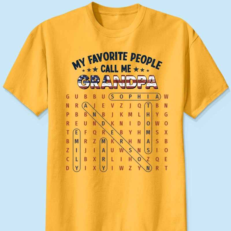 Grandpa's Favorite People Word Search Puzzle American Flag Theme - Personalized Shirt - Father's Day Gift For Grandpa, Dad