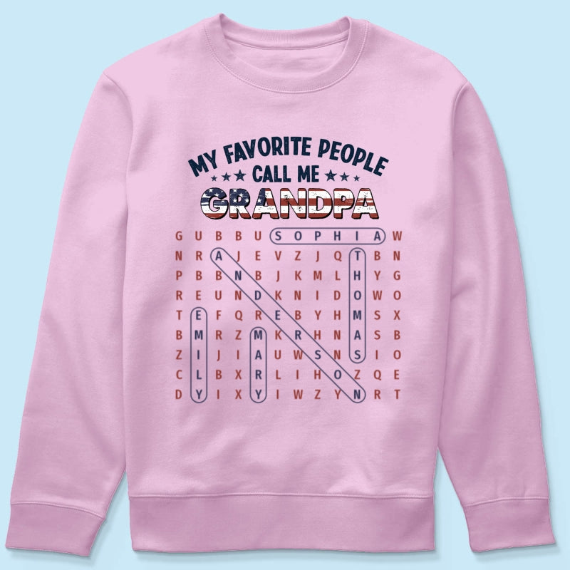 Grandpa's Favorite People Word Search Puzzle American Flag Theme - Personalized Shirt - Father's Day Gift For Grandpa, Dad
