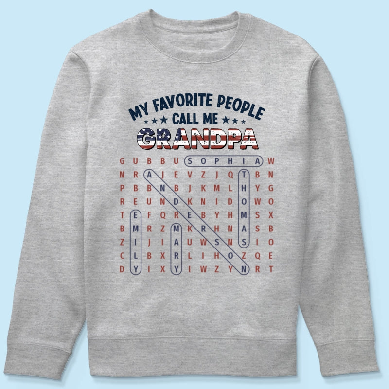 Grandpa's Favorite People Word Search Puzzle American Flag Theme - Personalized Shirt - Father's Day Gift For Grandpa, Dad
