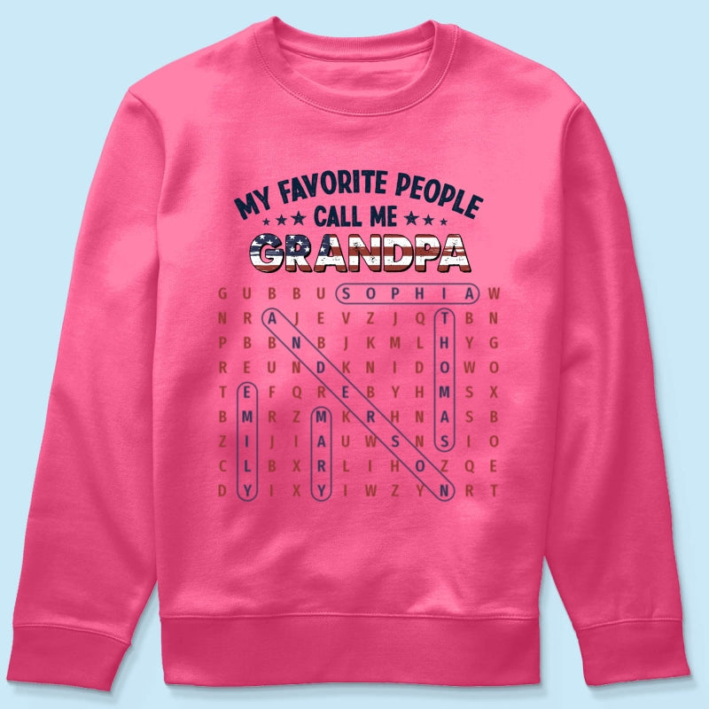 Grandpa's Favorite People Word Search Puzzle American Flag Theme - Personalized Shirt - Father's Day Gift For Grandpa, Dad