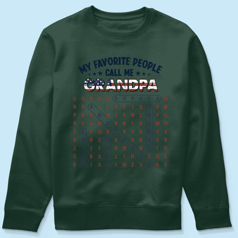 Grandpa's Favorite People Word Search Puzzle American Flag Theme - Personalized Shirt - Father's Day Gift For Grandpa, Dad