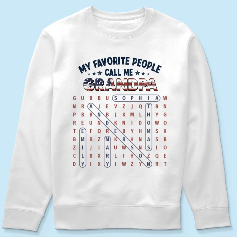 Grandpa's Favorite People Word Search Puzzle American Flag Theme - Personalized Shirt - Father's Day Gift For Grandpa, Dad