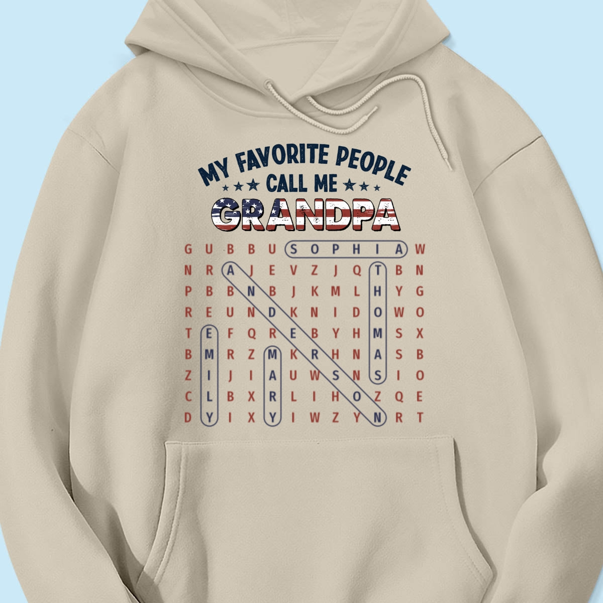 Grandpa's Favorite People Word Search Puzzle American Flag Theme - Personalized Shirt - Father's Day Gift For Grandpa, Dad
