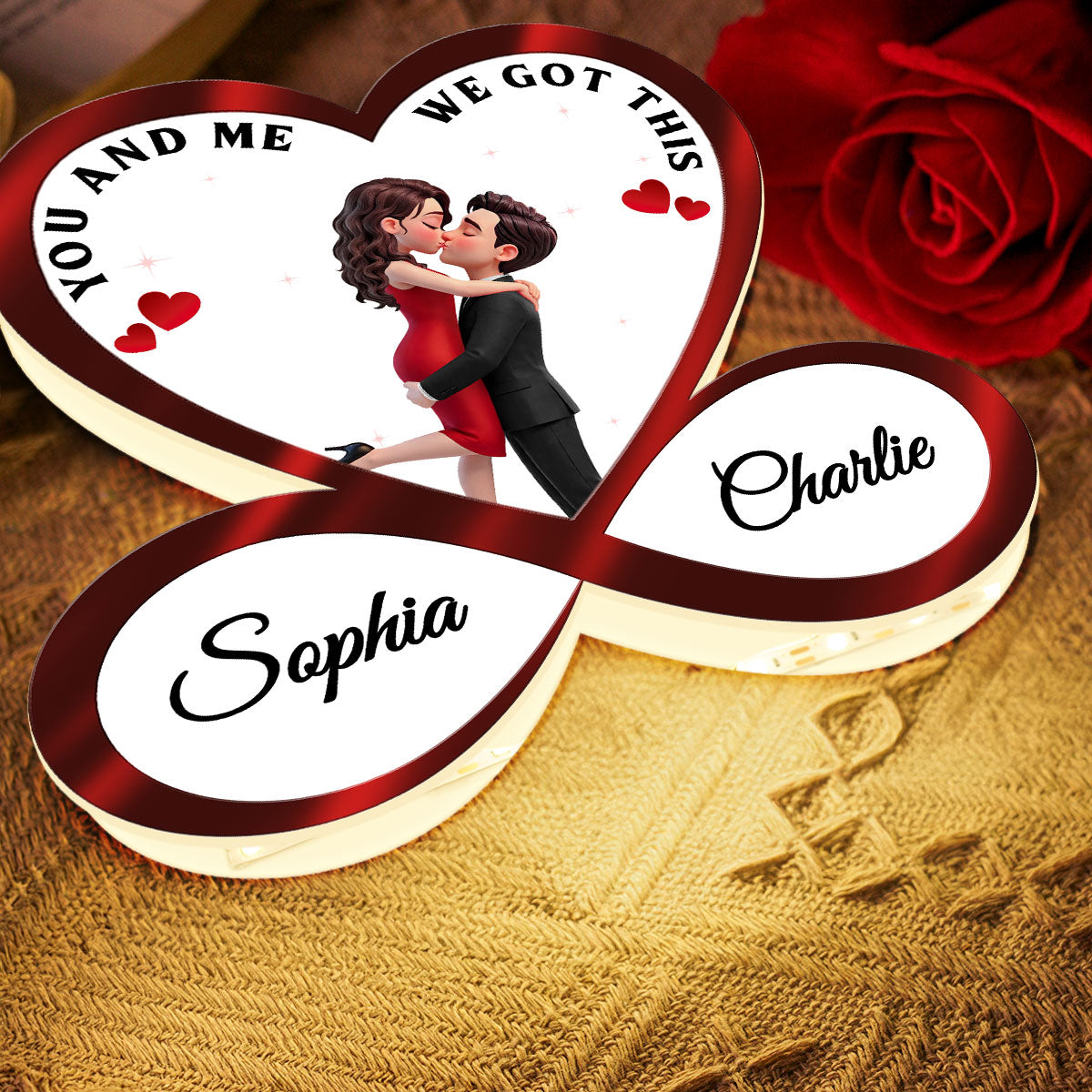 Couple Hugging Kissing Eternal Love Infinity Heart - Personalized Light Box - Heartfelt Gift For Couple