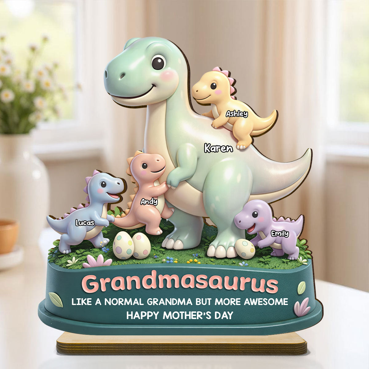 Mamasaurus More Awesome - Personalized 2-Layered Wooden Plaque - Sentimental Mother's Day Gift for Mom, Wife