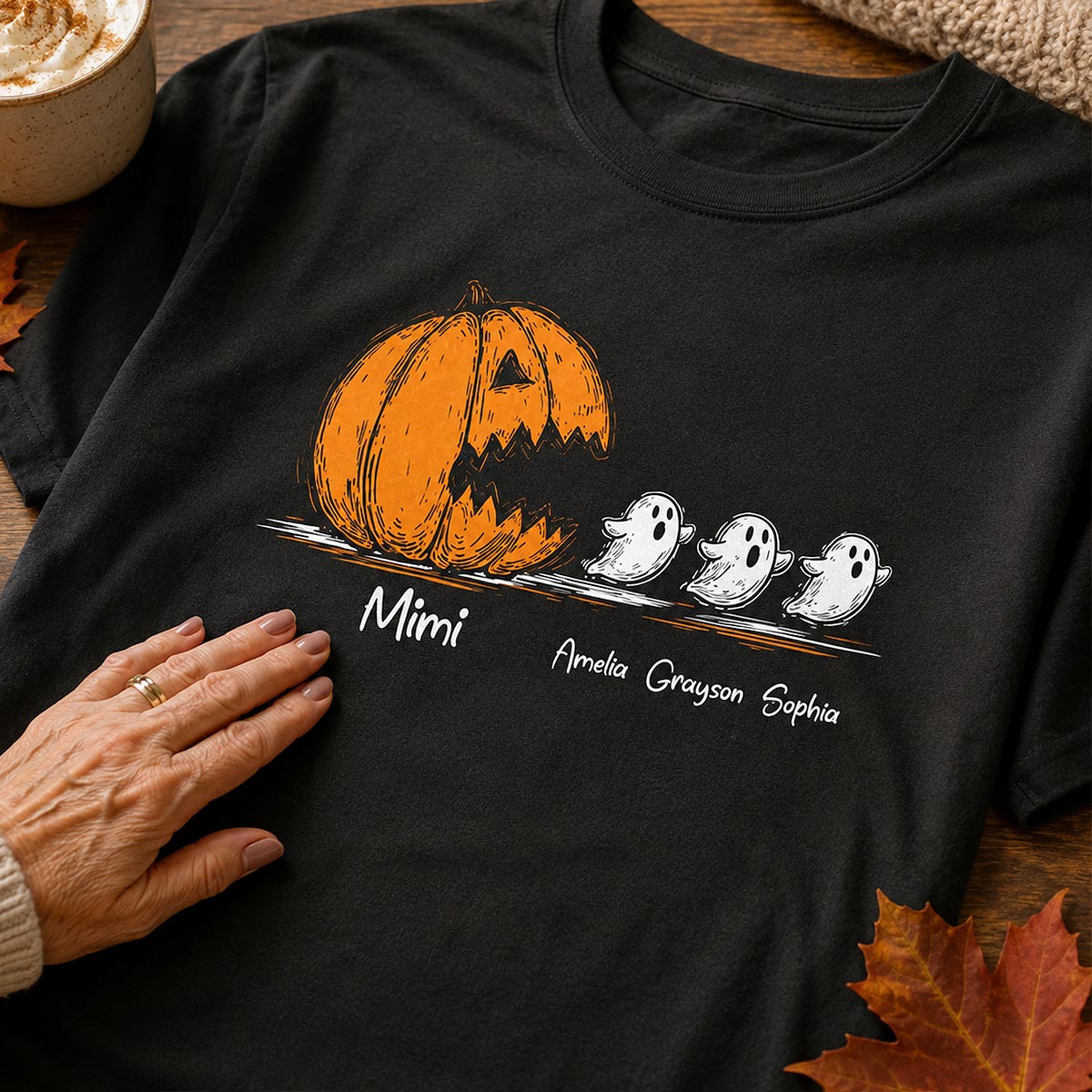 Grandma Pumpkin Chasing Kids Ghosts - Personalized Shirt - Halloween Shirt