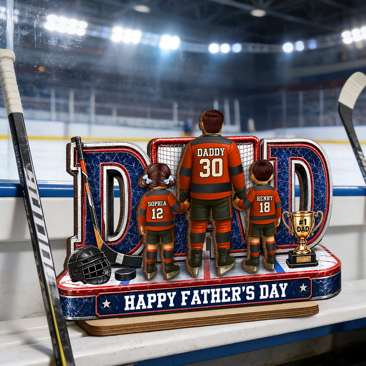 MVP Hockey Dad & Kids Together - Personalized 2-Layered Wooden Plaque -  Gift For Dad, Husband