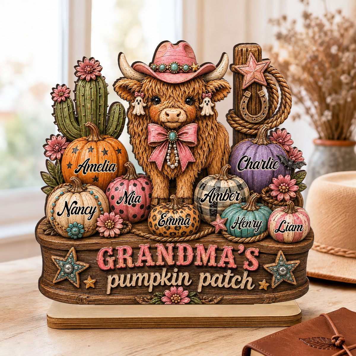 Grandma's Pumpkin Patch Western Vibe - Personalized 2-Layered Wooden Plaque - Cozy Fall Decor for Grandma
