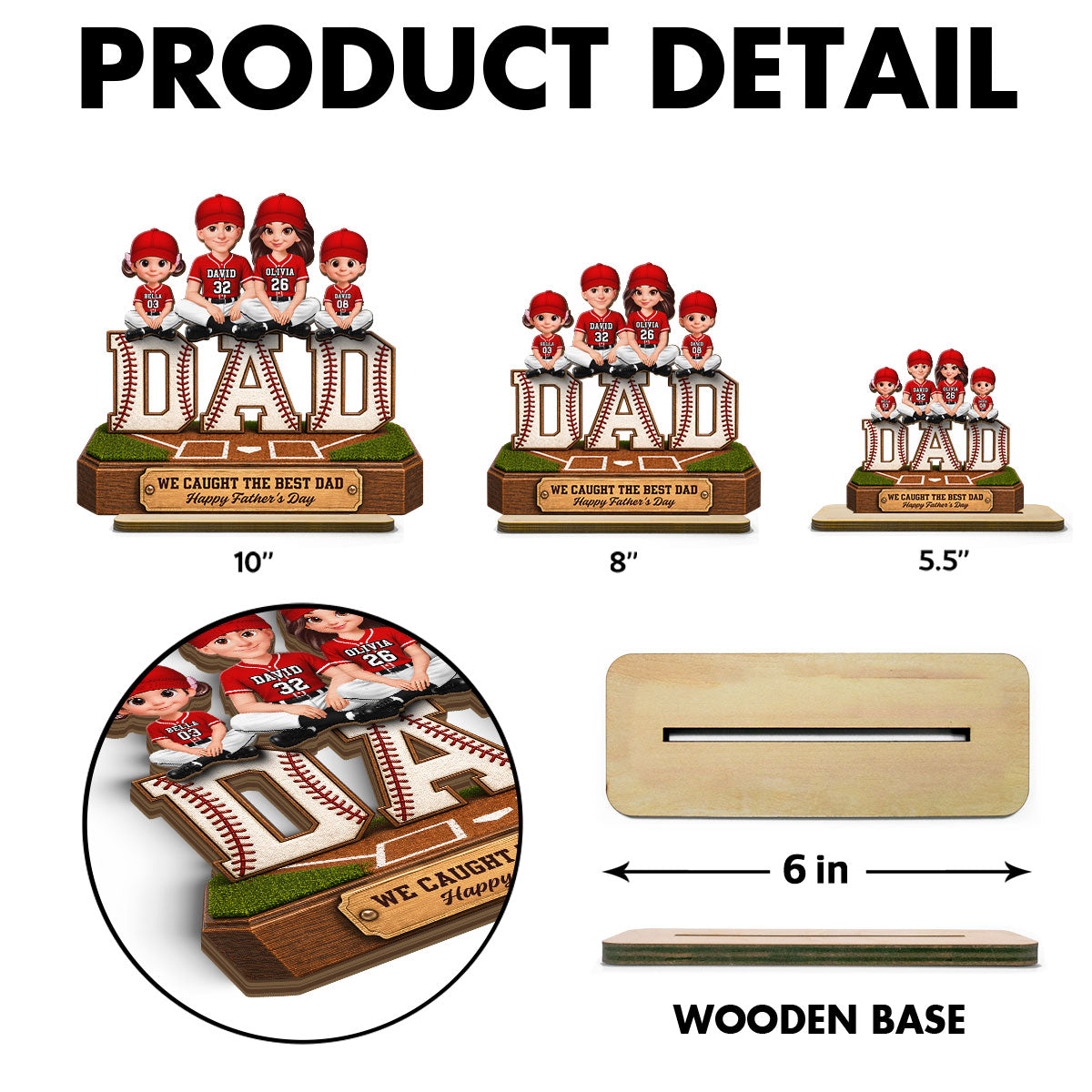 Baseball DAD We Caught The Best Dad - Personalized 2-Layered Wooden Plaque -  Gift For Dad
