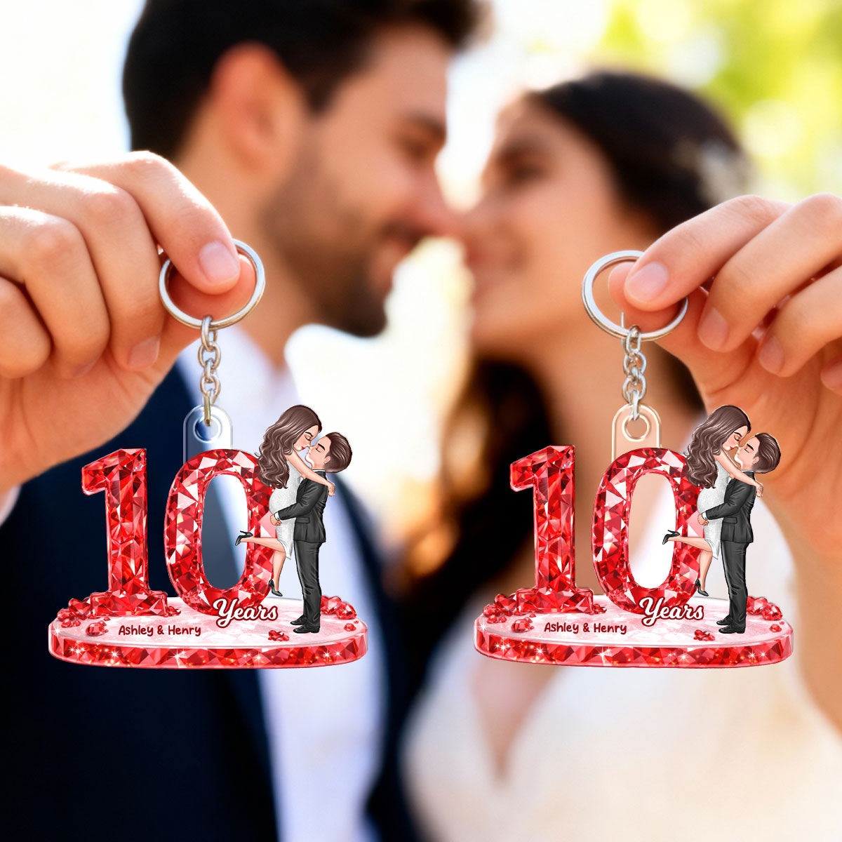 Couple Hugging Kissing Anniversary Date 3D Crystal Effect - Personalized Acrylic Keychain - Sentimental Gift for Her, Gift for Him