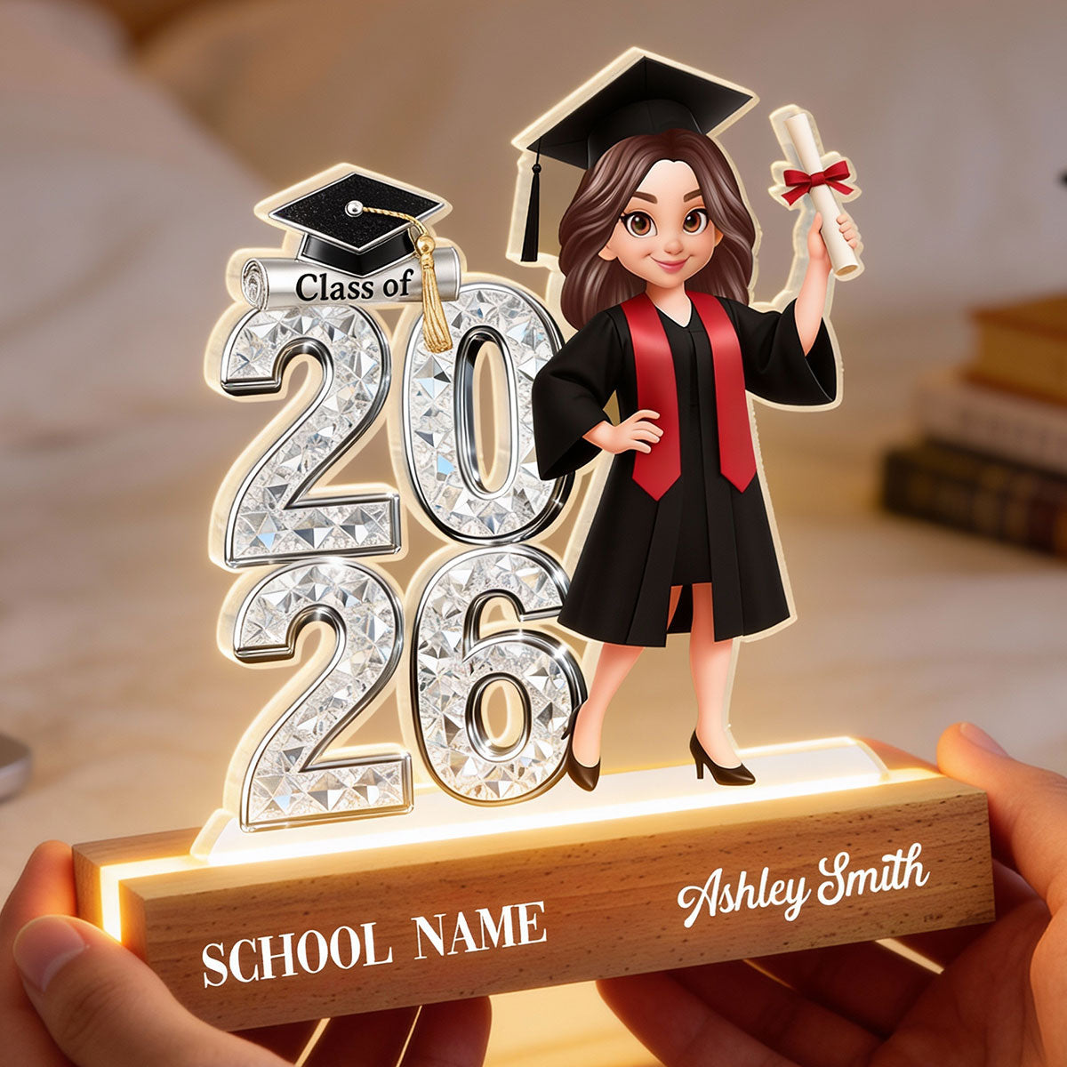 Class Of 2026 2027 Shiny Effect 2D Flat - Personalized Acrylic Block LED Night Light - Graduation Gift For Graduates, Daughter