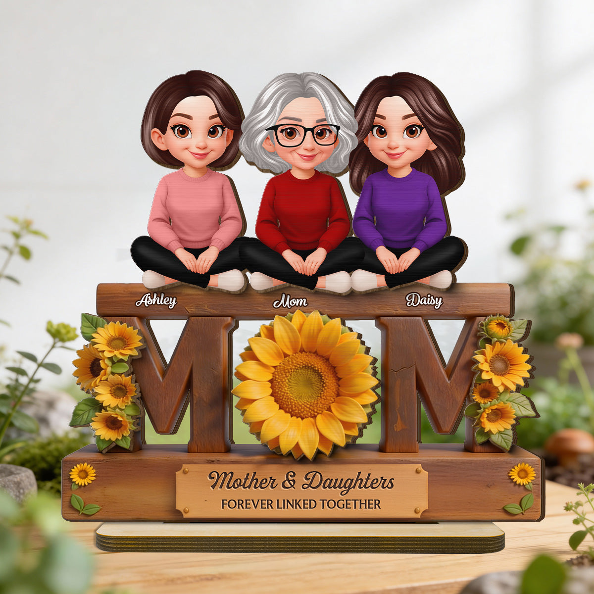 Beautiful Sunflower You Are My Sunshine MOM And Daughters Sons - Personalized 2-Layered Wooden Plaque - Gift For Mom