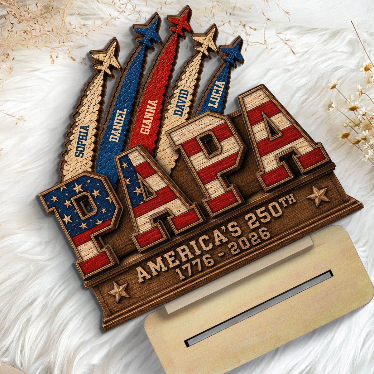 Dad Grandpa Nation Flag American 250th Anniversary - Personalized Wooden Plaque -  Gift For Dad, Grandpa
