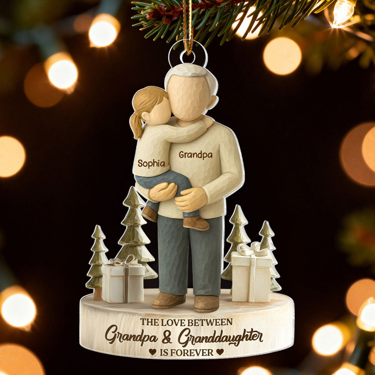 The Love Between Grandpa and Grandson, Granddaughter is Forever - Personalized Acrylic Ornament - Heartwarming Christmas Gift for Grandpa