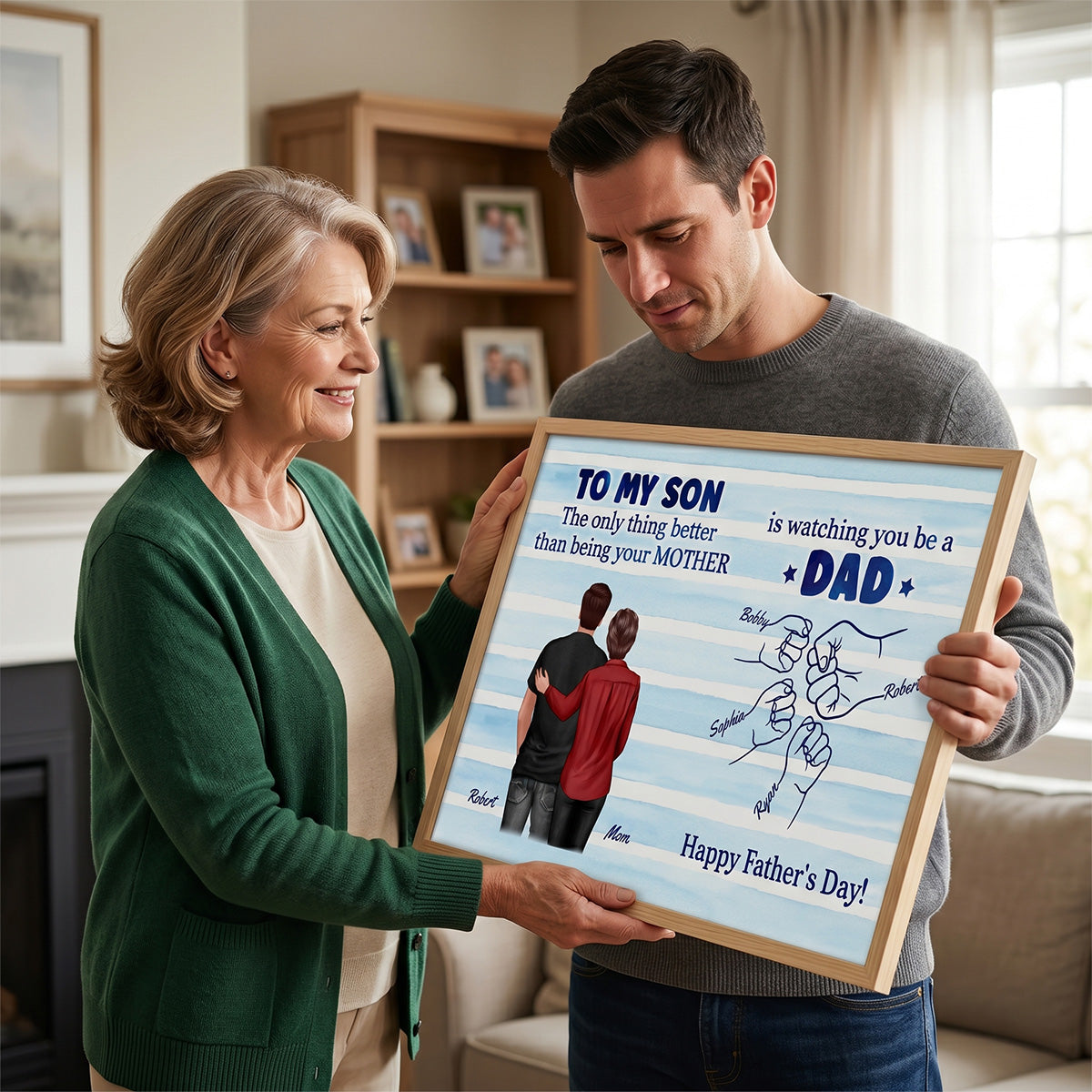 From Mom Dad To Son Watching You Be A Dad Blue Stripe Theme - Personalized Poster - Father's Day Gift For Son