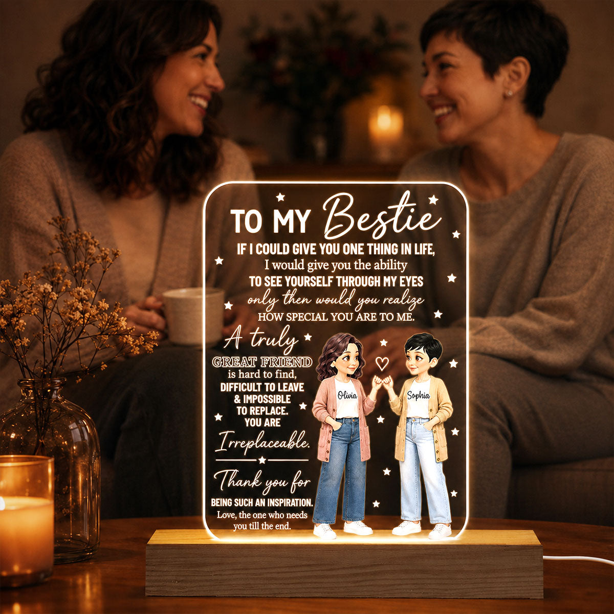 To My Bestie You Are Special To Me Pinky Promise Besties - Personalized Acrylic Plaque LED Night Light - Friendship Gift, Birthday Gift For Best Friends