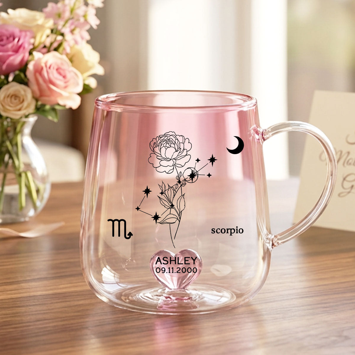 Custom Zodiac Birth Flower - Personalized Glass Mug - Sentimental Birthday Gift for Her