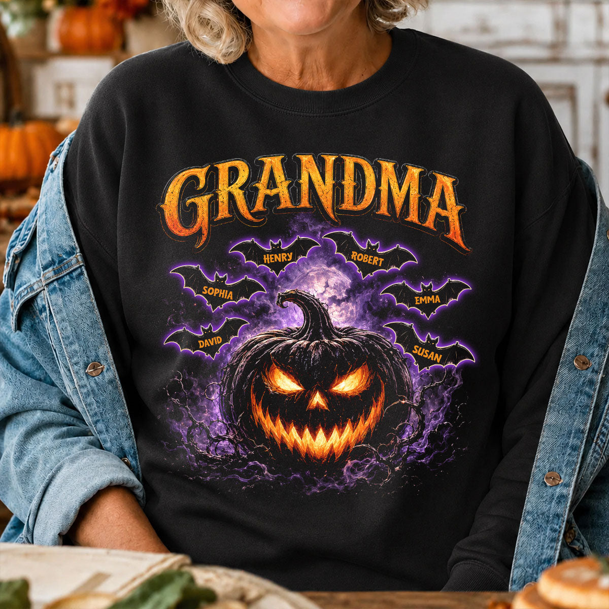 Jack O Lantern Pumpkin Grandma - Personalized Shirt - Trendy Halloween Tee for Grandma