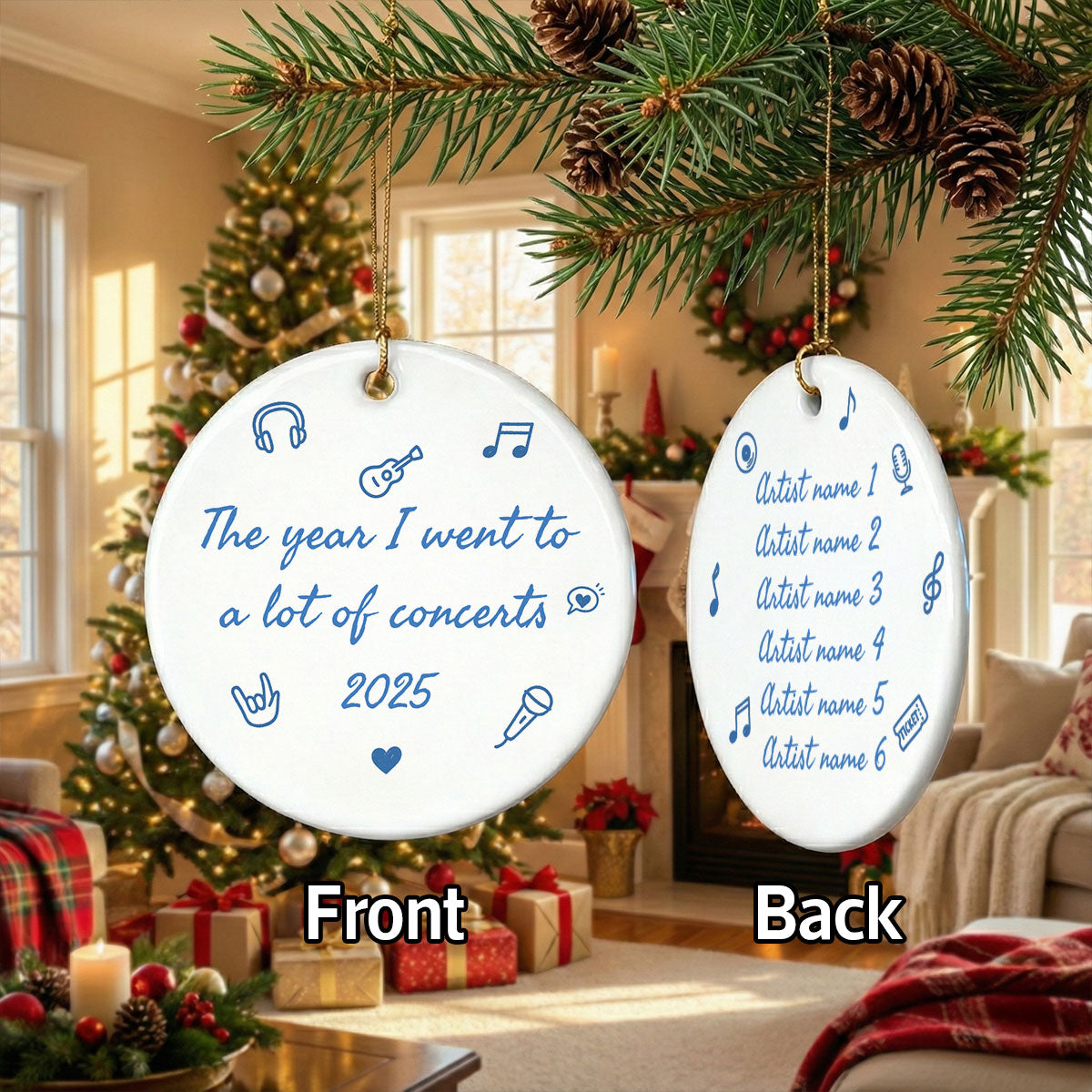 The Year I Went A Lot Of Concerts - Personalized Double Sided Ceramic Ornament - Christmas Gift For Music Lovers