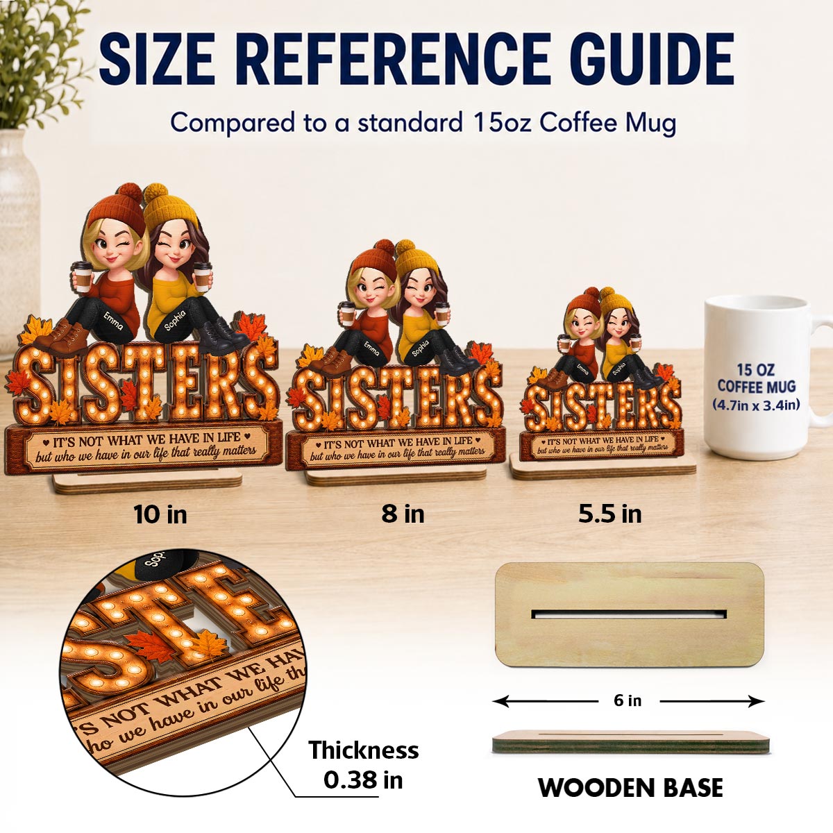 Fall Season Besties Sister Marquee 2D Flat - Personalized Wooden Plaque