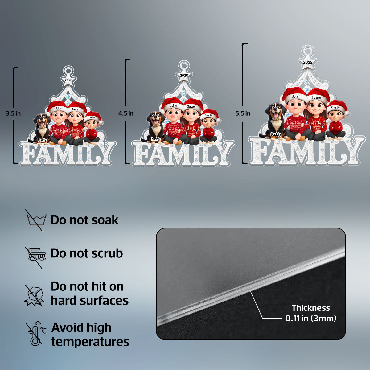 Family Sitting Metallic Mix Crystal Effect - Personalized Acrylic Ornament - Christmas Gift for Family