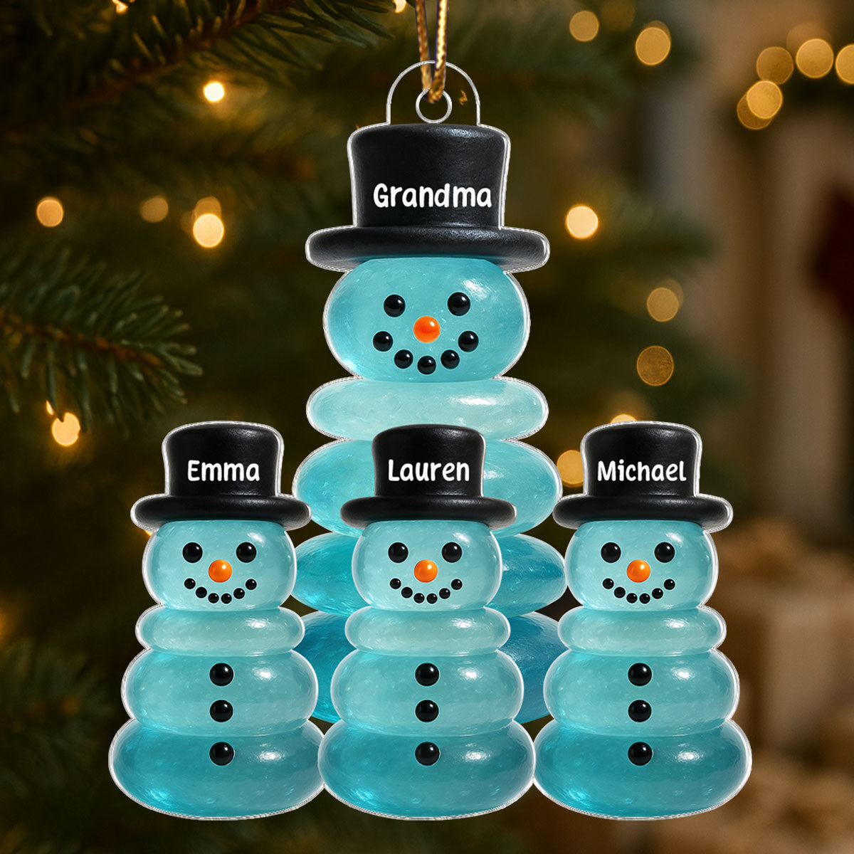 3D Effect Sea Glass Grandma Grandkids Snowman - Personalized Acrylic Ornament - Christmas Gift for Grandma