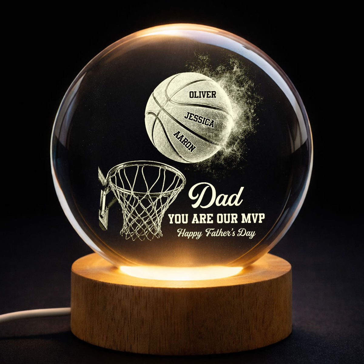 Basketball No 1 Dad Legend You Are Our MVP - Personalized Crystal Ball LED Night Light -  Gift For Dad, Husband, Basketball Fans
