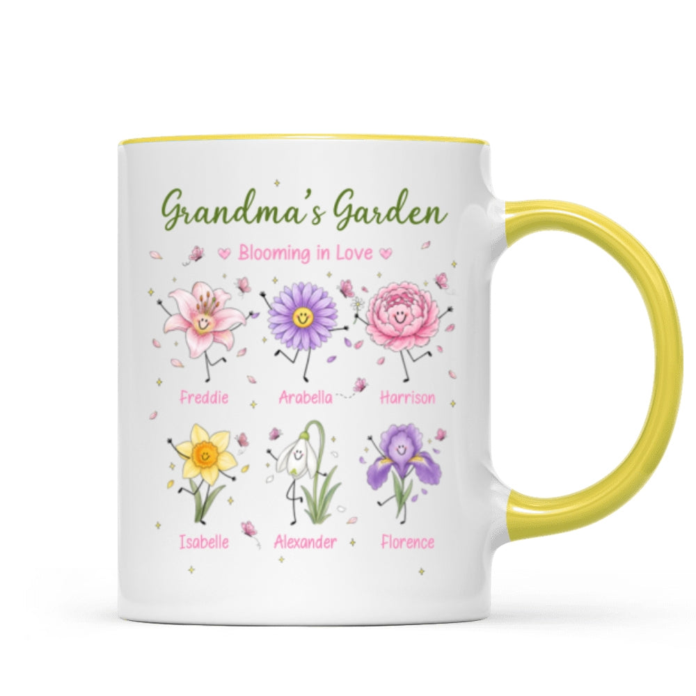 Grandma's Garden Cute Doodle Birth Month Flowers - Personalized Mug - Gift For Grandma