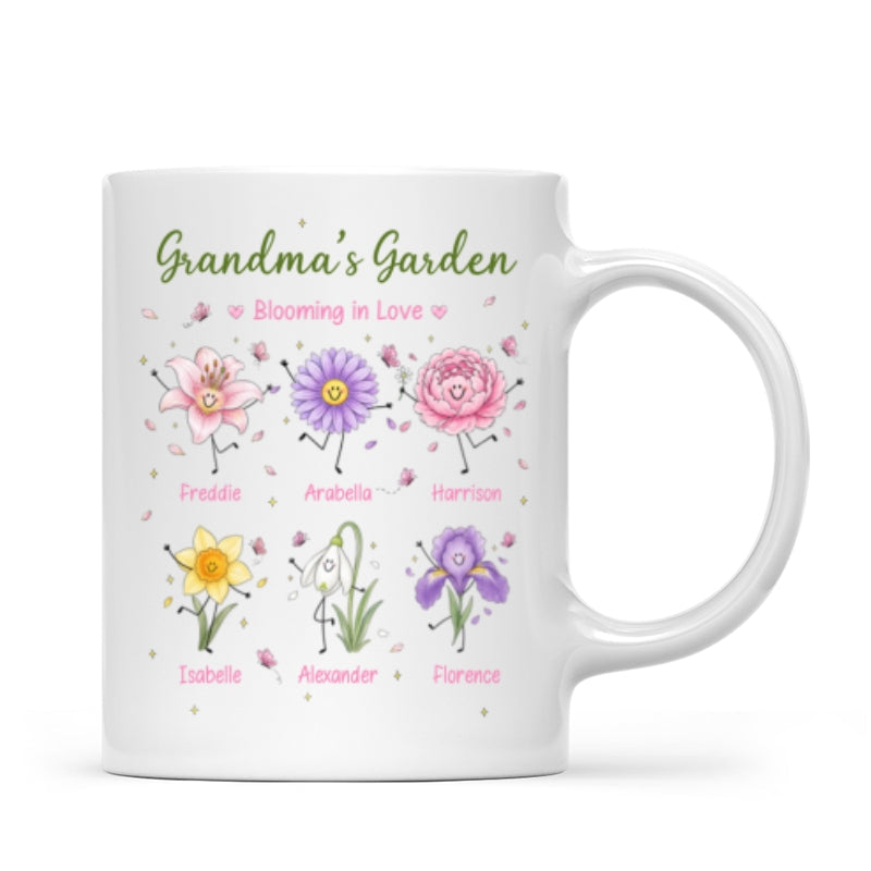 Grandma's Garden Cute Doodle Birth Month Flowers - Personalized Mug - Gift For Grandma