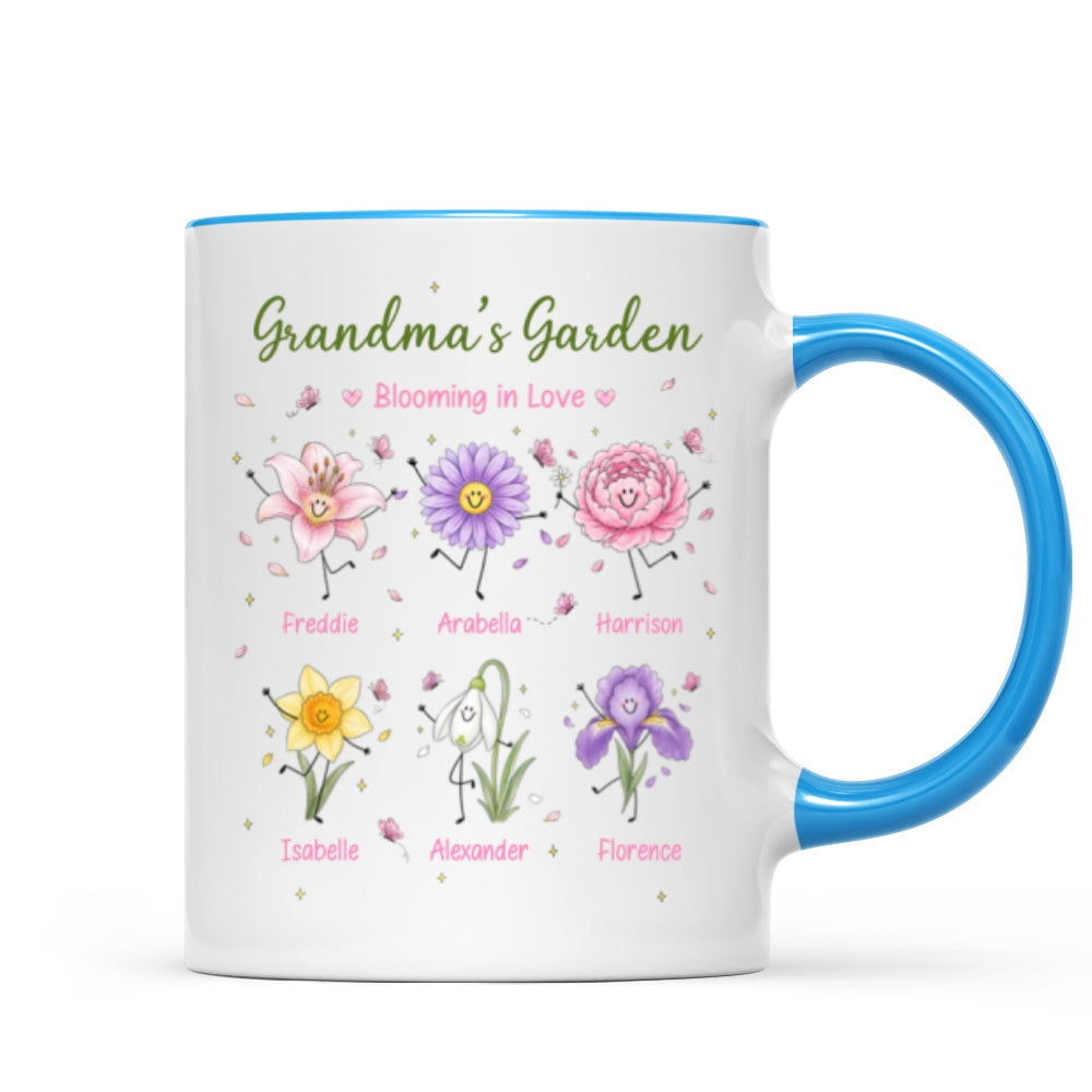 Grandma's Garden Cute Doodle Birth Month Flowers - Personalized Mug - Gift For Grandma