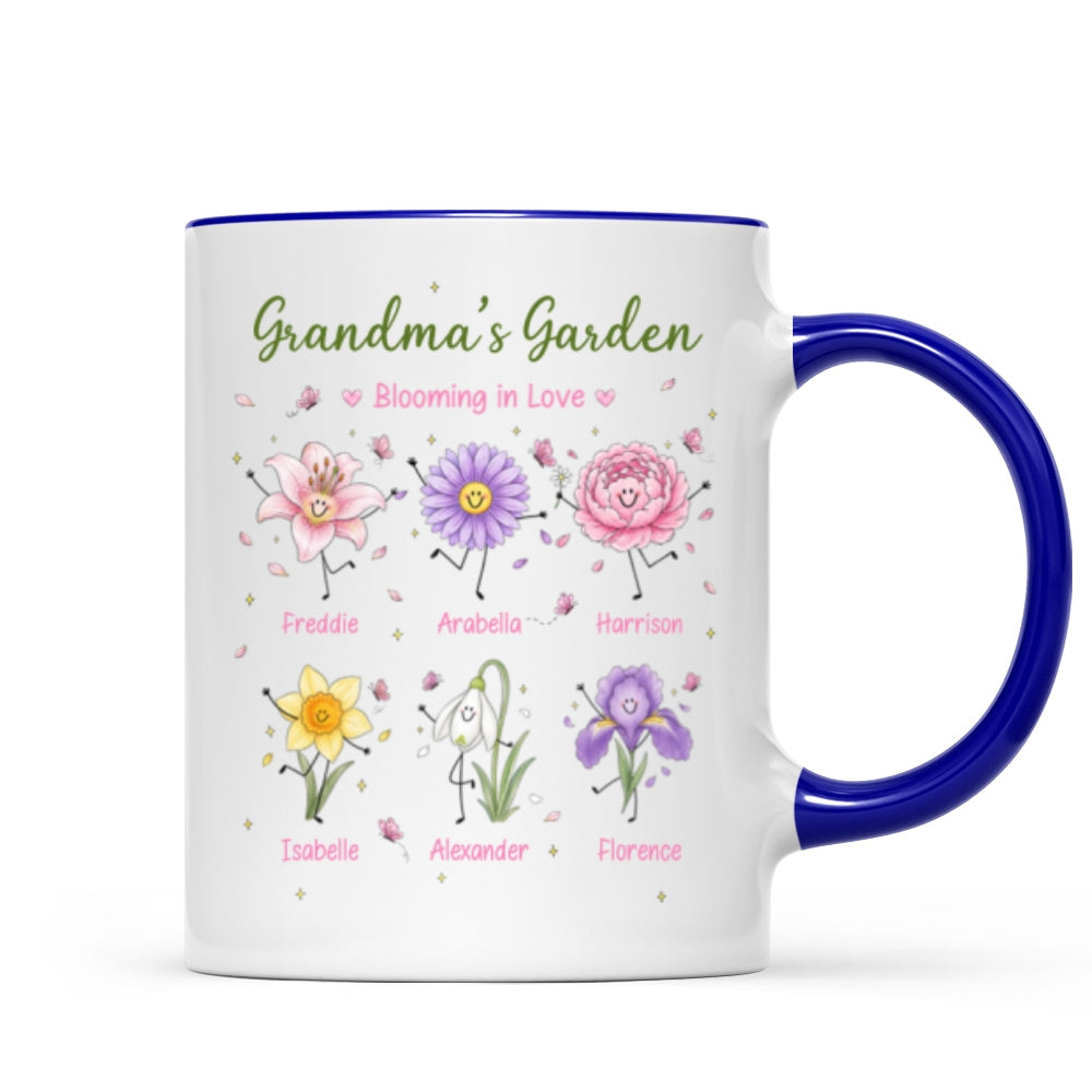 Grandma's Garden Cute Doodle Birth Month Flowers - Personalized Mug - Gift For Grandma