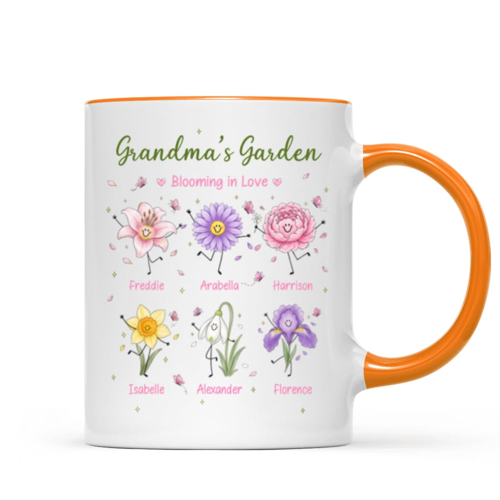 Grandma's Garden Cute Doodle Birth Month Flowers - Personalized Mug - Gift For Grandma