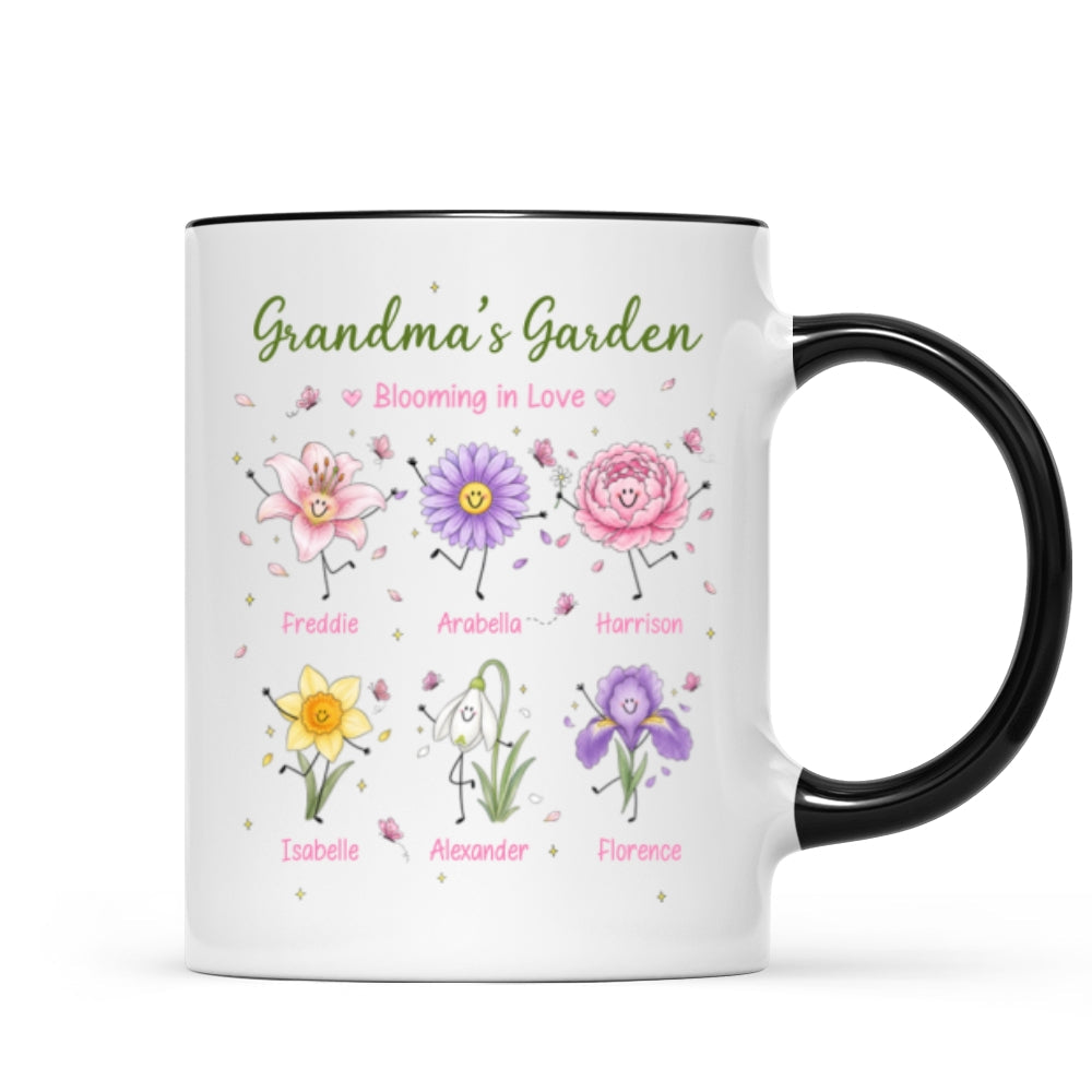 Grandma's Garden Cute Doodle Birth Month Flowers - Personalized Mug - Gift For Grandma