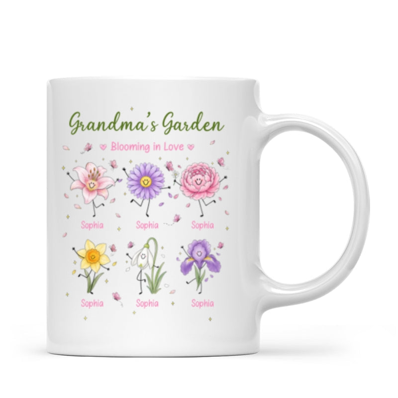 Grandma's Garden Cute Doodle Birth Month Flowers - Personalized Mug - Gift For Grandma