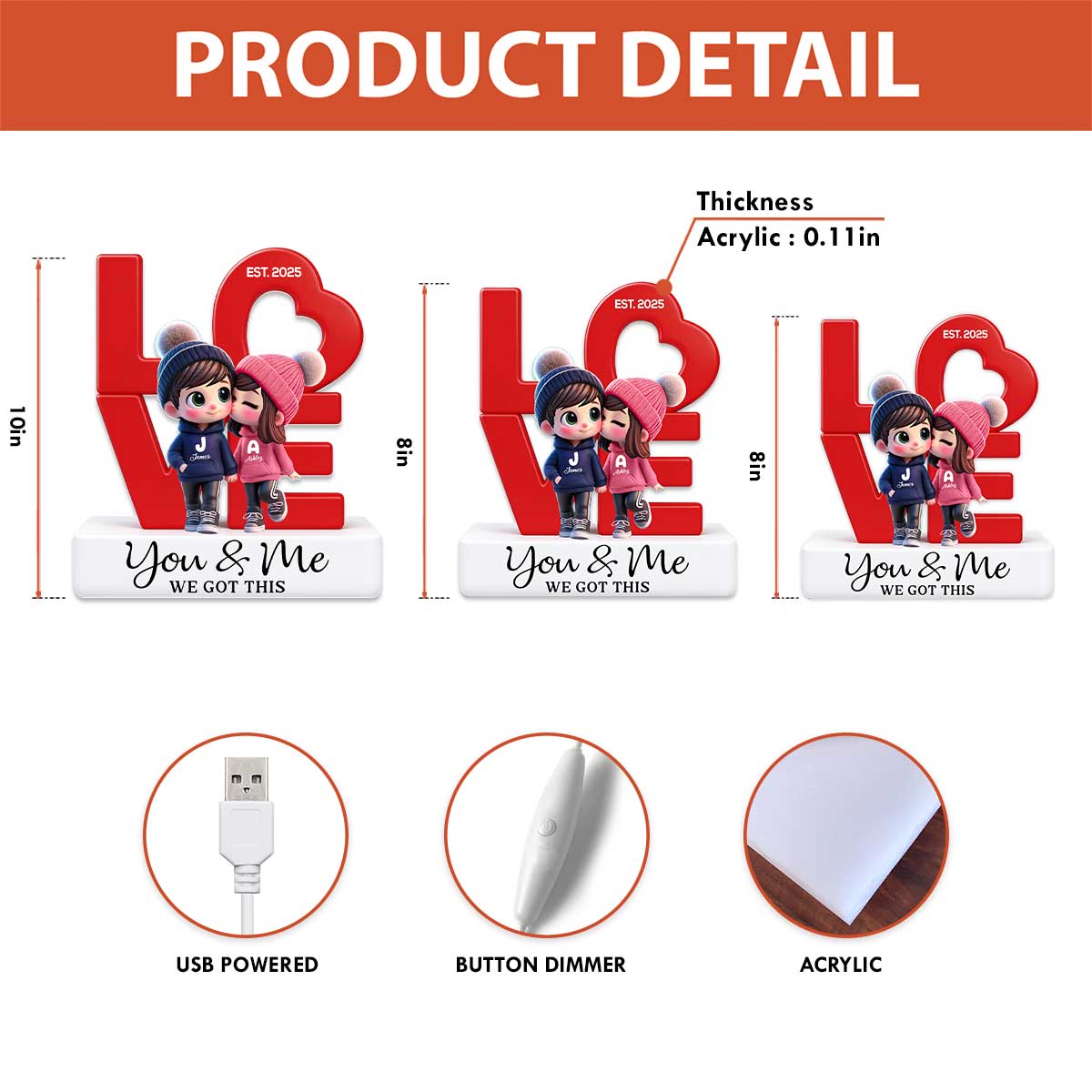 Eternal Love Cute Chibi Couple - Personalized Light Box - Heartfelt Valentine's Day Gift, Anniversary Gift For Couple, For Him, For Her